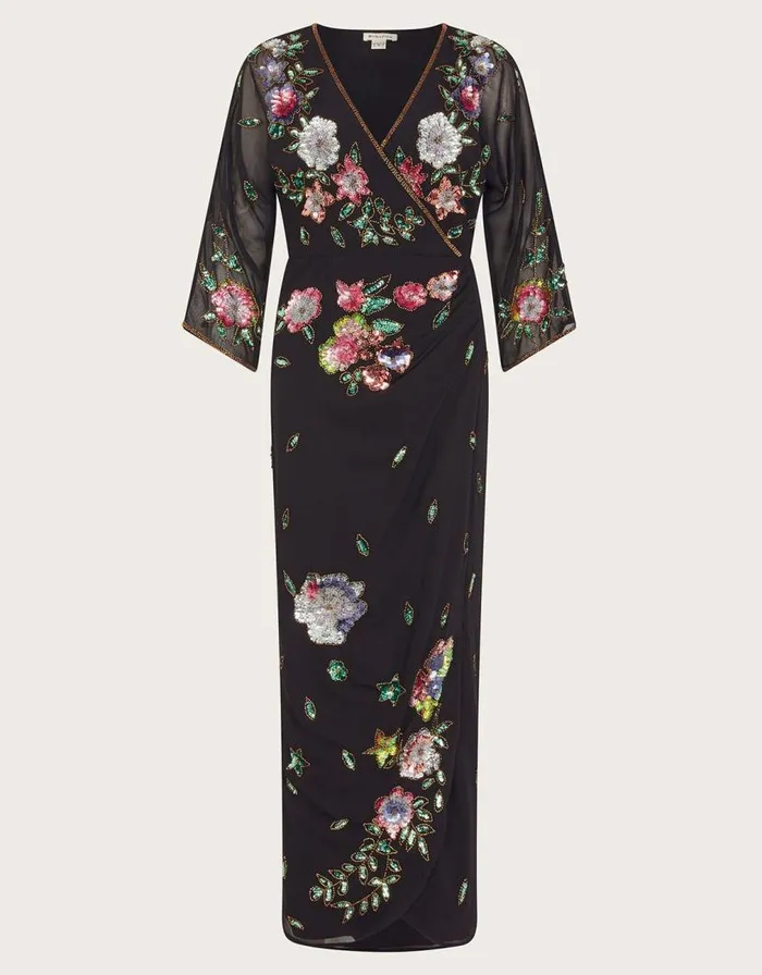 Monsoon Josie Embroidered Wrap Dress Black Women Occasionwear Monsoon Josie Embroidered Wrap Dress Black Women Occasionwear