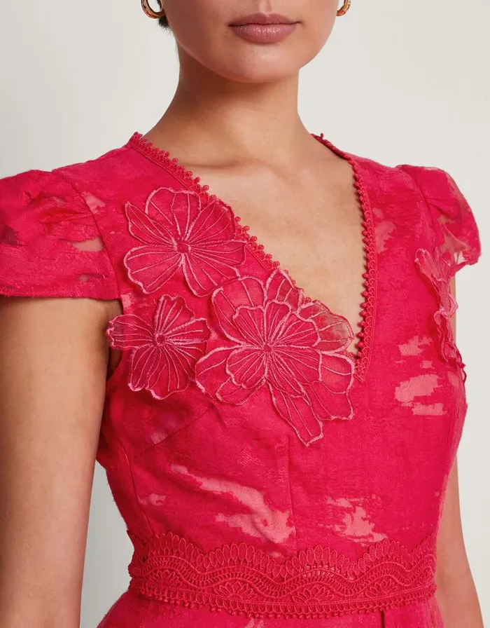Monsoon Josie Jacquard Tea Dress Red Women Midi Dresses Monsoon Josie Jacquard Tea Dress Red Women Midi Dresses