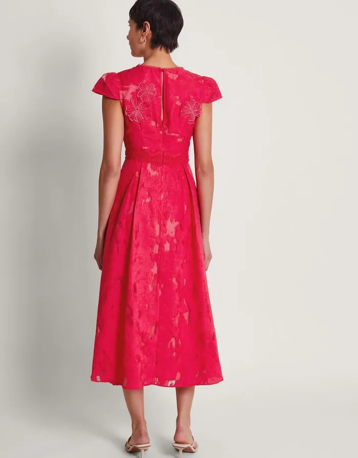 Monsoon Josie Jacquard Tea Dress Red Women Midi Dresses Monsoon Josie Jacquard Tea Dress Red Women Midi Dresses