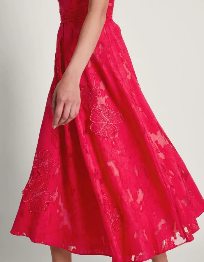 Monsoon Josie Jacquard Tea Dress Red Women Midi Dresses Monsoon Josie Jacquard Tea Dress Red Women Midi Dresses
