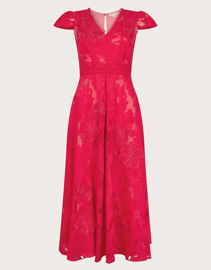 Monsoon Josie Jacquard Tea Dress Red Women Midi Dresses Monsoon Josie Jacquard Tea Dress Red Women Midi Dresses