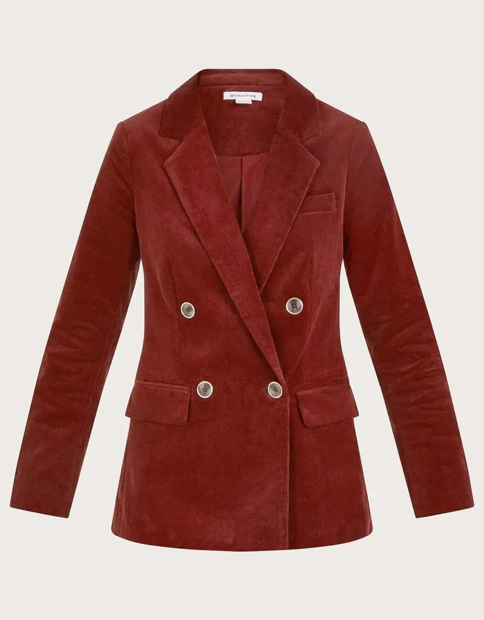 Monsoon Justine Double Breasted Cord Blazer Copper Women Casualwear