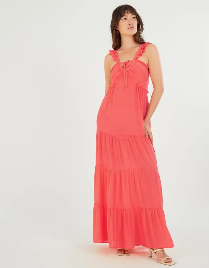 Monsoon Lace Up Premium Maxi Dress Orange Women Beachwear and Swimwear