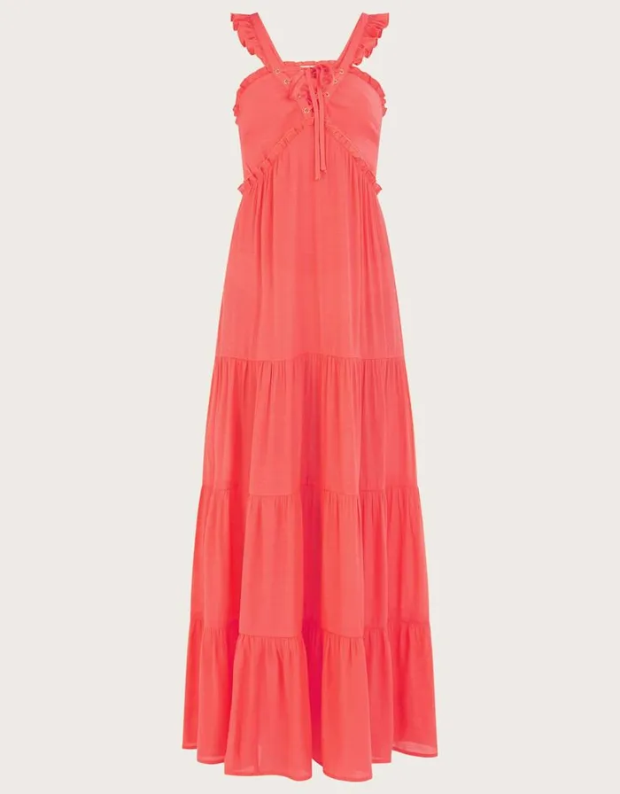 Monsoon Lace Up Premium Maxi Dress Orange Women Beachwear and Swimwear Monsoon Lace Up Premium Maxi Dress Orange Women Beachwear and Swimwear