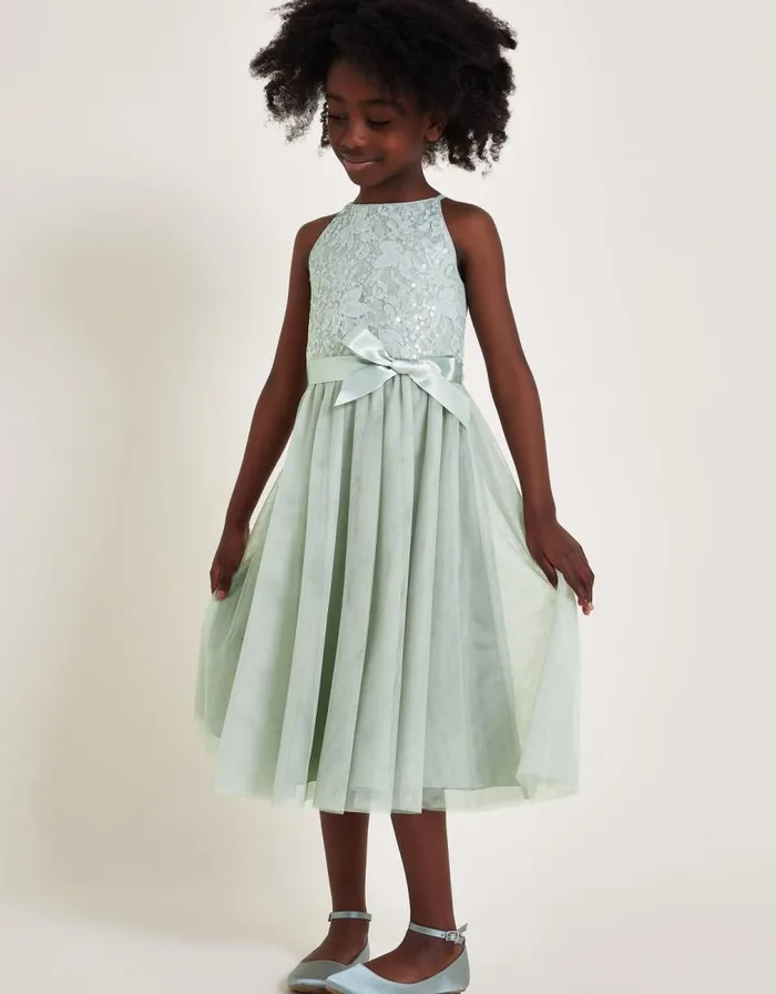 Monsoon Lacey Sequin Truth Dress Green Children Dresses