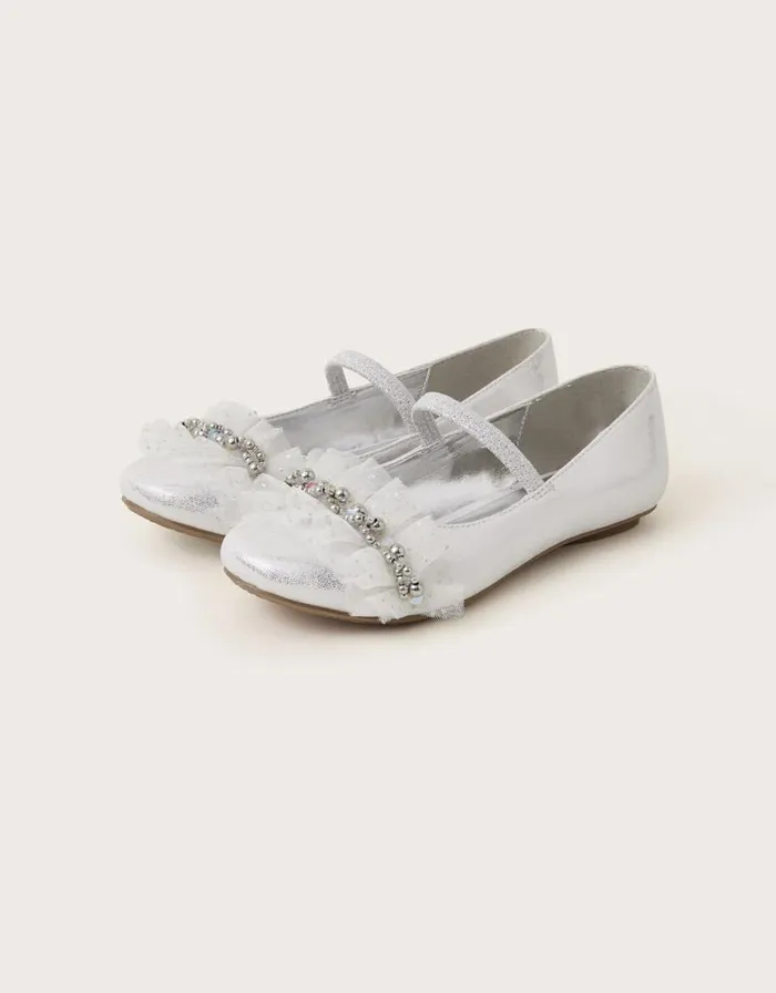 Monsoon Land Of Wonder Beaded Ballet Flats Silver Children Partywear