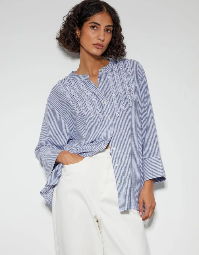 Monsoon Laura Ruffle Blouse Blue Women Casualwear