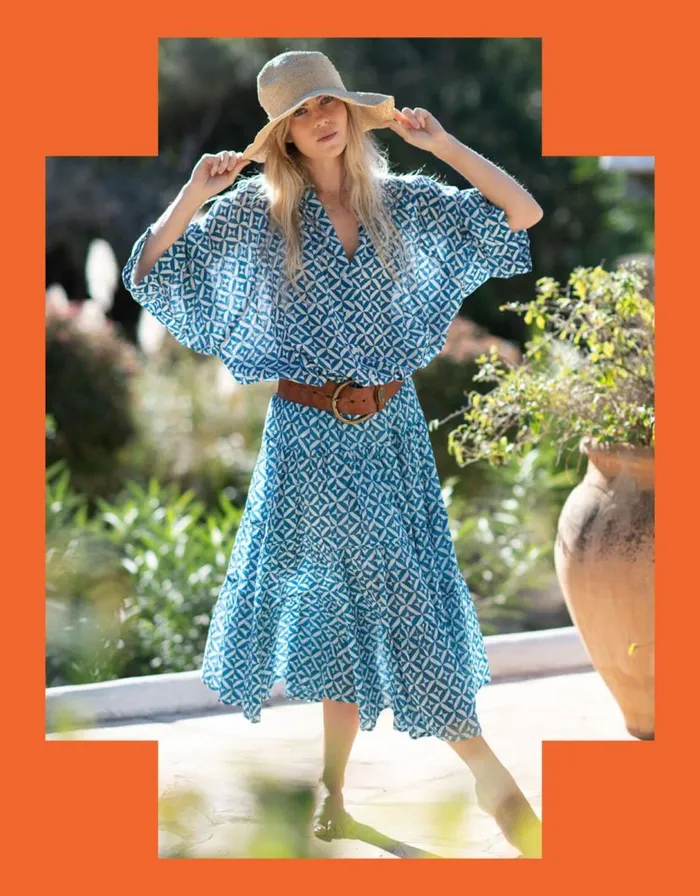 Monsoon Lyrical Sisters Grace Geometric Print Blouse Blue Women Tops and Blouses