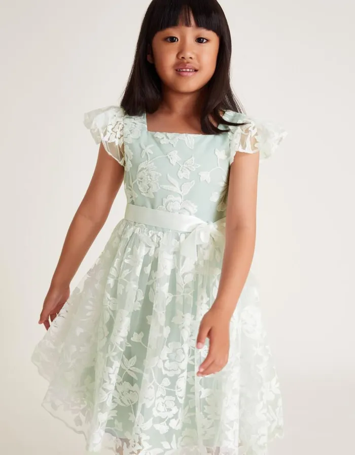Monsoon Matilda Lace Dress Green Children Dresses