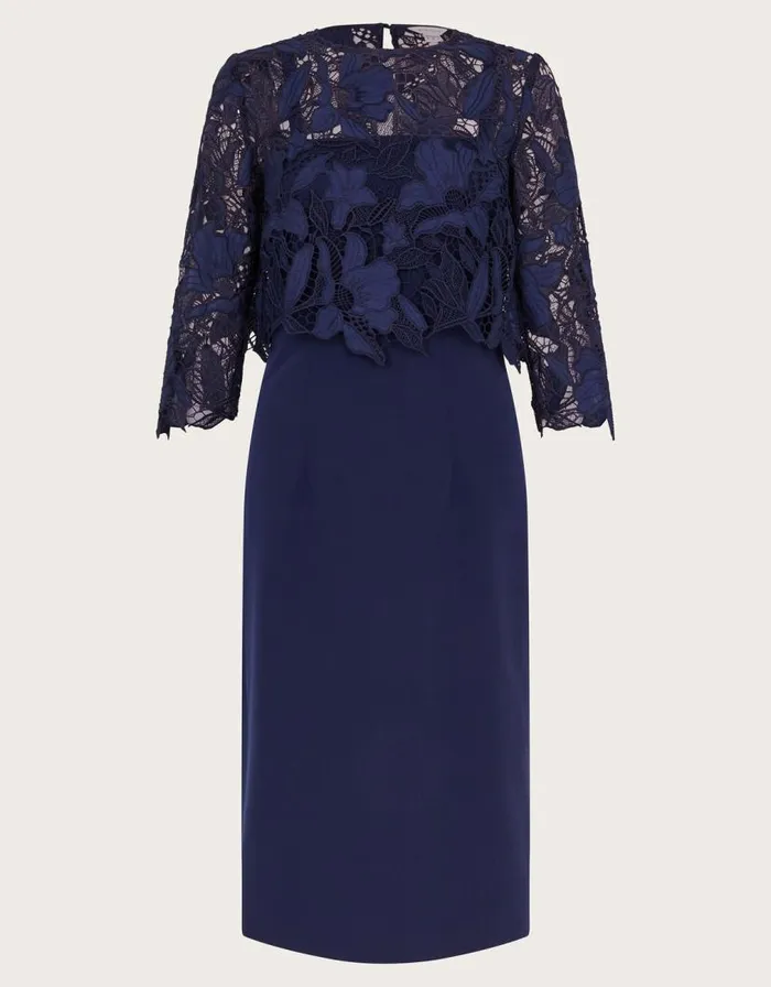 Monsoon Maya Lace Dress Blue Women Midi Dresses Monsoon Maya Lace Dress Blue Women Midi Dresses