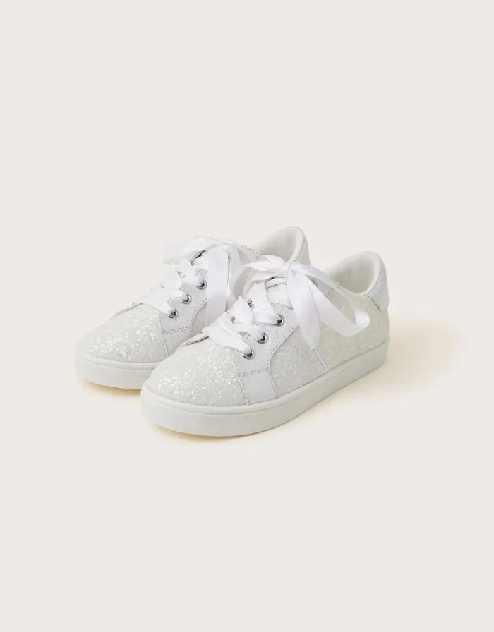 Monsoon Metallic Glitter Trainers Ivory Children Girls039 Shoes and Sandals