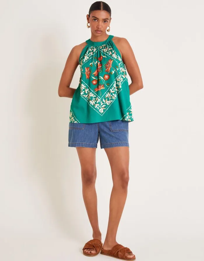 Monsoon Mila Scarf Print Halter Top Teal Women Tops and Blouses Monsoon Mila Scarf Print Halter Top Teal Women Tops and Blouses