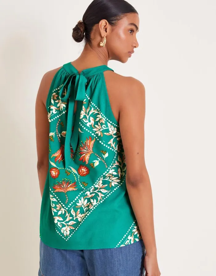 Monsoon Mila Scarf Print Halter Top Teal Women Tops and Blouses Monsoon Mila Scarf Print Halter Top Teal Women Tops and Blouses