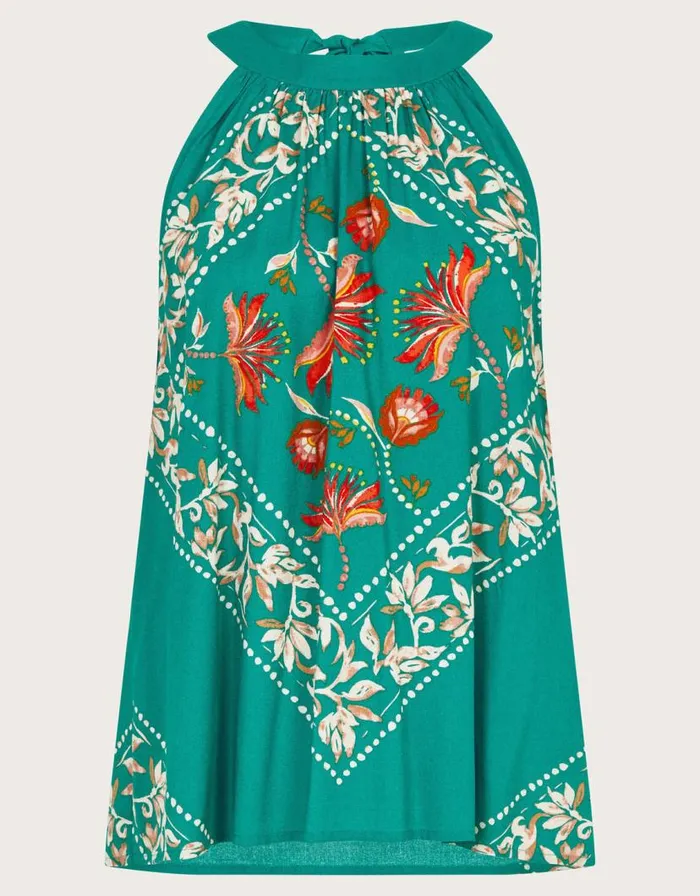 Monsoon Mila Scarf Print Halter Top Teal Women Tops and Blouses Monsoon Mila Scarf Print Halter Top Teal Women Tops and Blouses