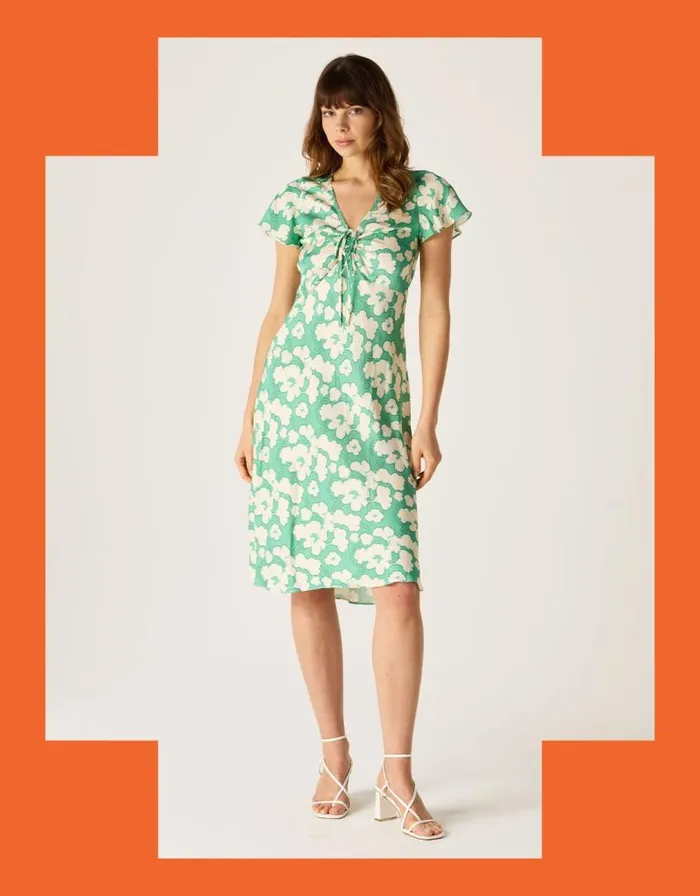 Monsoon Mirla Beane Dahlia Print Dress Green Women Occasion Dresses