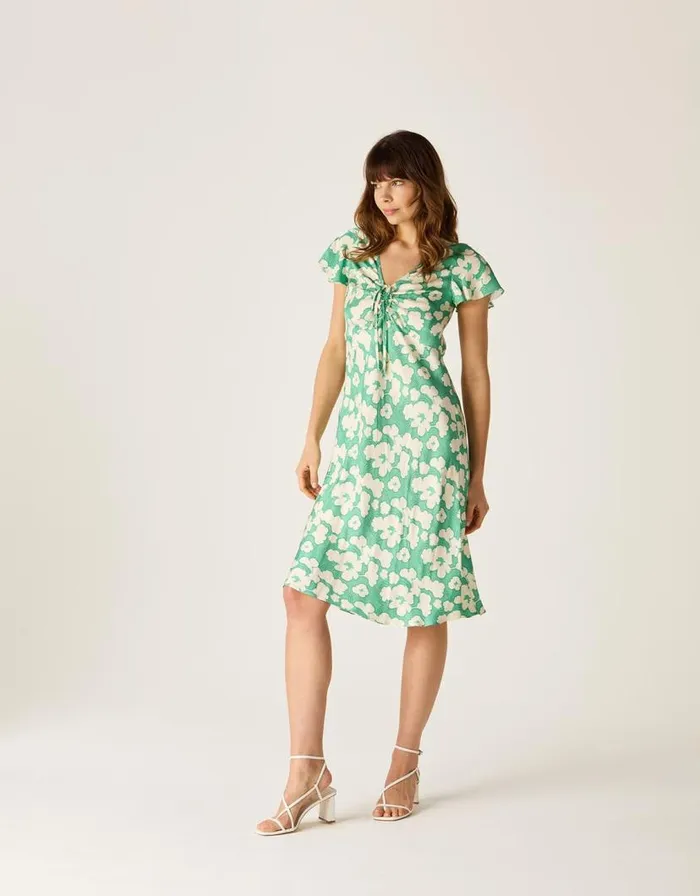 Monsoon Mirla Beane Dahlia Print Dress Green Women Occasion Dresses