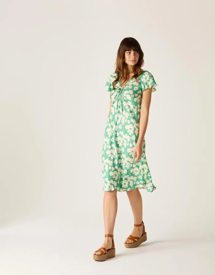 Monsoon Mirla Beane Dahlia Print Dress Green Women Occasion Dresses