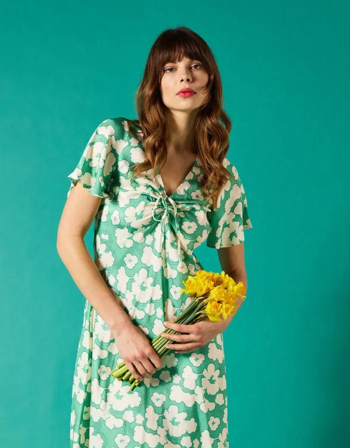 Monsoon Mirla Beane Dahlia Print Dress Green Women Occasion Dresses