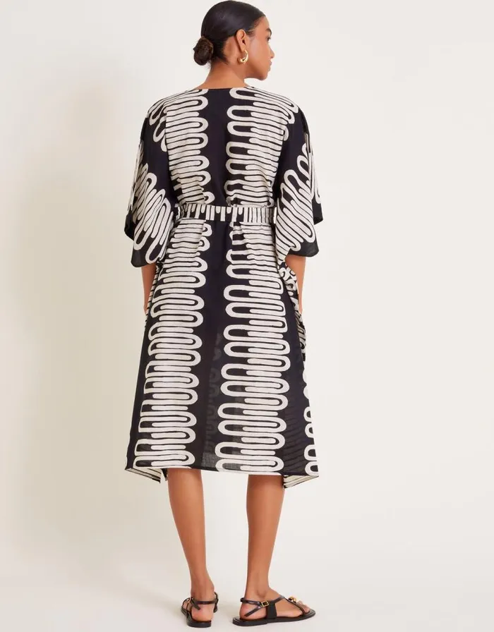 Monsoon Orla Geometric Print Kaftan Dress Black Women Beachwear and Swimwear