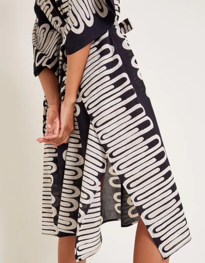 Monsoon Orla Geometric Print Kaftan Dress Black Women Beachwear and Swimwear