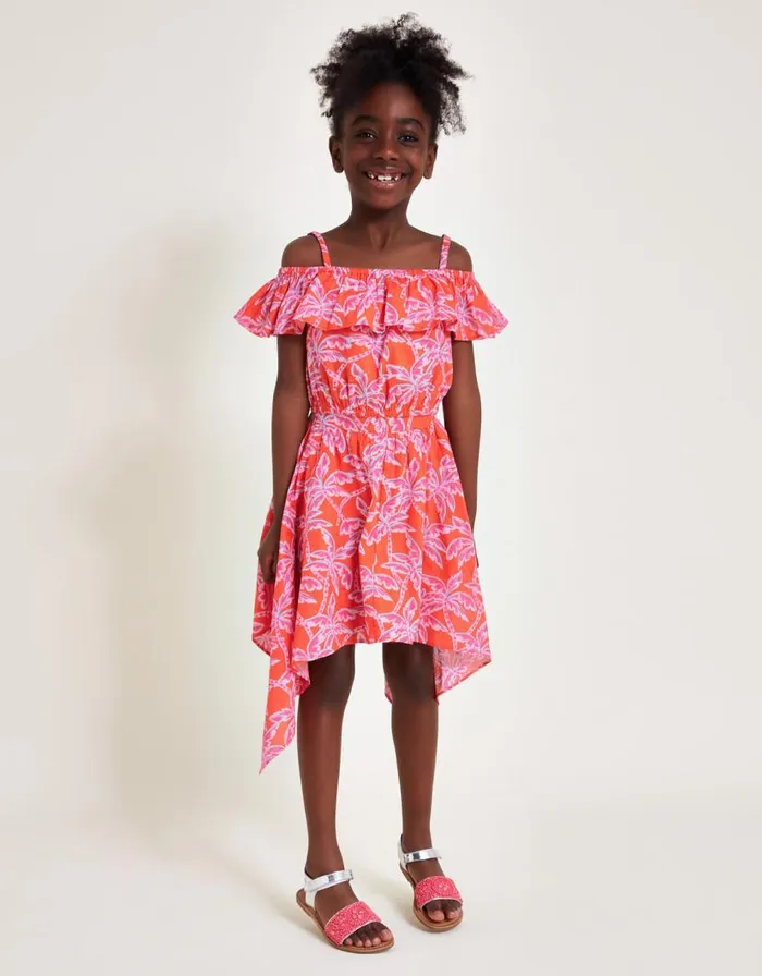 Monsoon Palm Print Hanky Hem TwoPiece Red Children Dresses