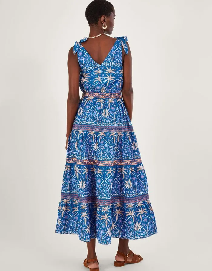 Monsoon Palm Print Midi Dress Blue Women Casualwear Monsoon Palm Print Midi Dress Blue Women Casualwear