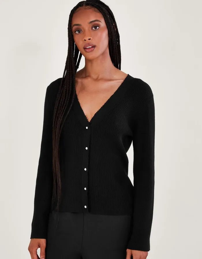Monsoon Pearl Button Cardigan Black Women Knitwear