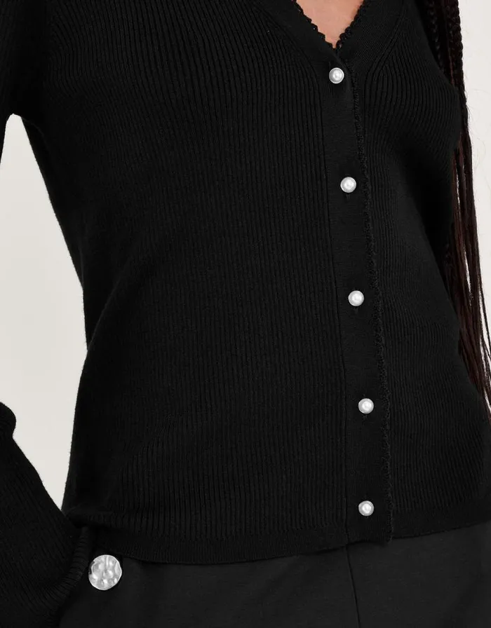 Monsoon Pearl Button Cardigan Black Women Knitwear Monsoon Pearl Button Cardigan Black Women Knitwear