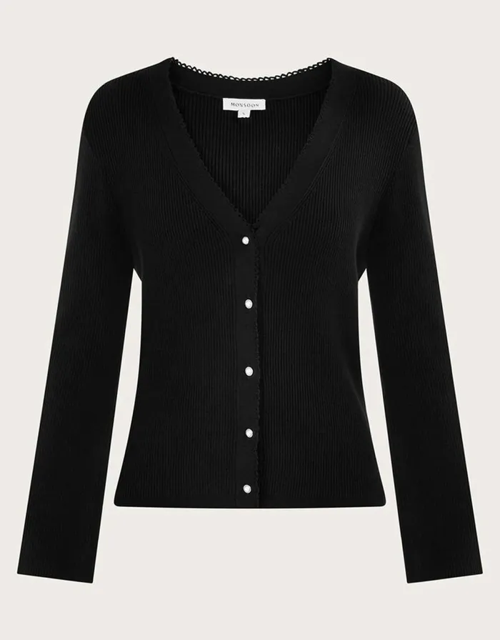 Monsoon Pearl Button Cardigan Black Women Knitwear Monsoon Pearl Button Cardigan Black Women Knitwear