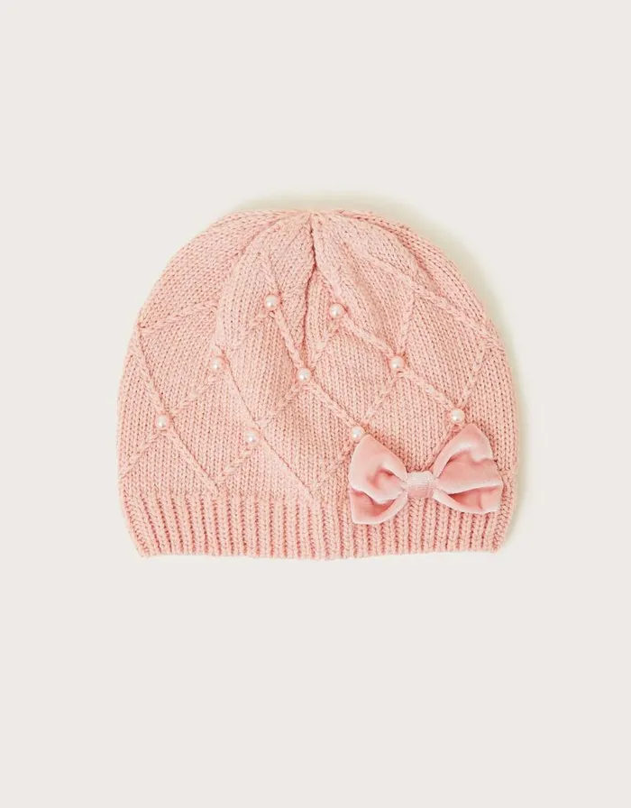 Monsoon Pearly Cable Knit Beanie Hat Pink Children Hats and Sunglasses