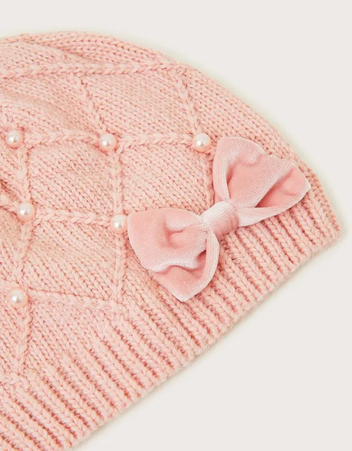 Monsoon Pearly Cable Knit Beanie Hat Pink Children Hats and Sunglasses Monsoon Pearly Cable Knit Beanie Hat Pink Children Hats and Sunglasses