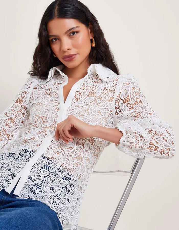 Monsoon Perl Lace Blouse Ivory Women Tops and Blouses