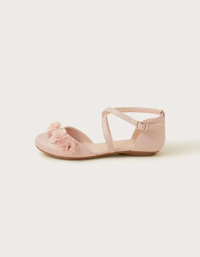 Monsoon PomPom Shimmer Criss Cross Ballerina Flats Pink Children Partywear Monsoon PomPom Shimmer Criss Cross Ballerina Flats Pink Children Partywear