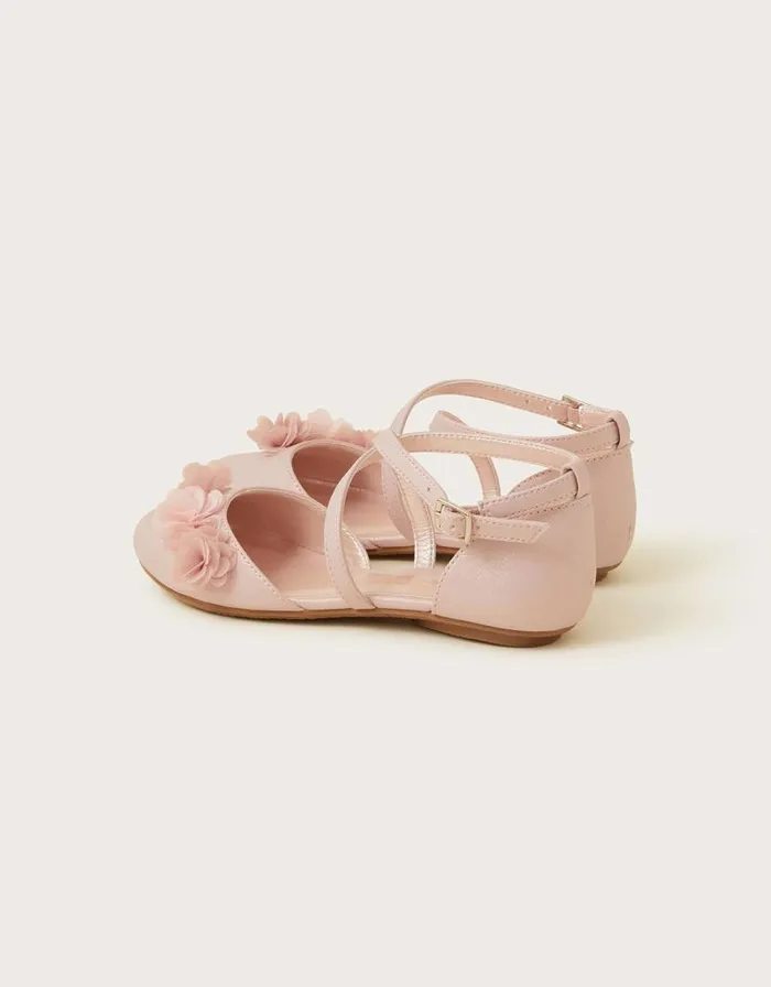 Monsoon PomPom Shimmer Criss Cross Ballerina Flats Pink Children Partywear Monsoon PomPom Shimmer Criss Cross Ballerina Flats Pink Children Partywear