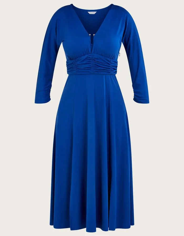 Monsoon Ring Detail Ruched Jersey Midi Dress Blue Women Midi Dresses Monsoon Ring Detail Ruched Jersey Midi Dress Blue Women Midi Dresses
