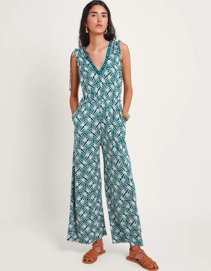 Monsoon Rosana Sleeveless Print Jumpsuit Teal Women Casualwear