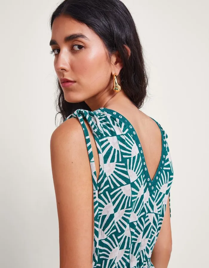 Monsoon Rosana Sleeveless Print Jumpsuit Teal Women Casualwear