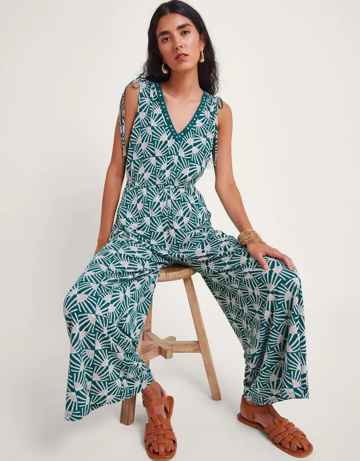 Monsoon Rosana Sleeveless Print Jumpsuit Teal Women Casualwear