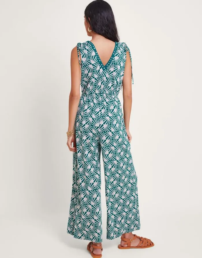 Monsoon Rosana Sleeveless Print Jumpsuit Teal Women Casualwear