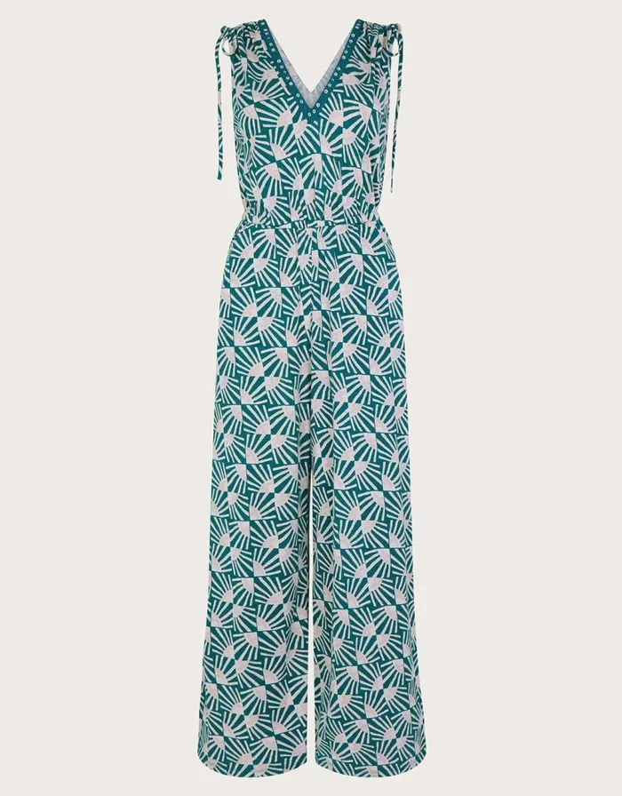Monsoon Rosana Sleeveless Print Jumpsuit Teal Women Casualwear