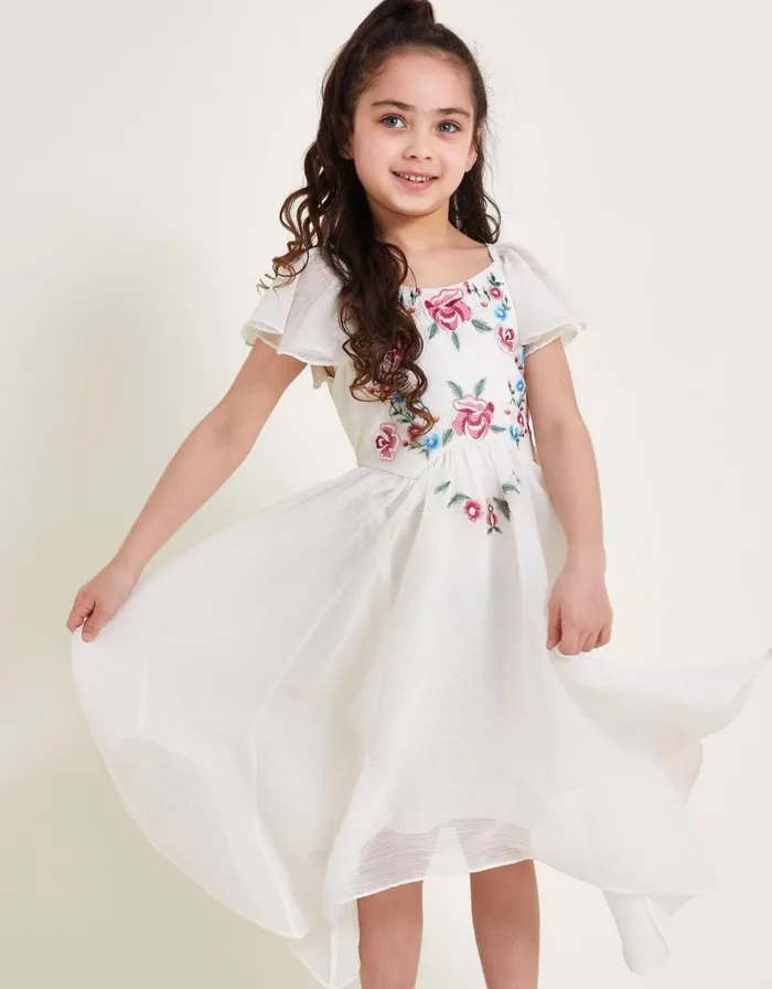 Monsoon Rose Hanky Hem Dress Ivory Children Dresses