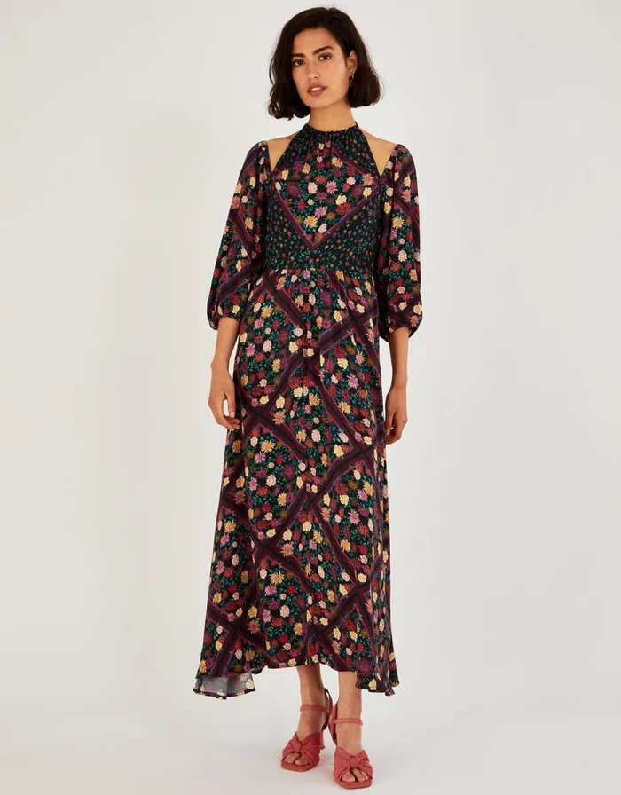 Monsoon Sanvi Print Midi Dress In Sustainable Viscose Blue Women Occasionwear Monsoon Sanvi Print Midi Dress In Sustainable Viscose Blue Women Occasionwear