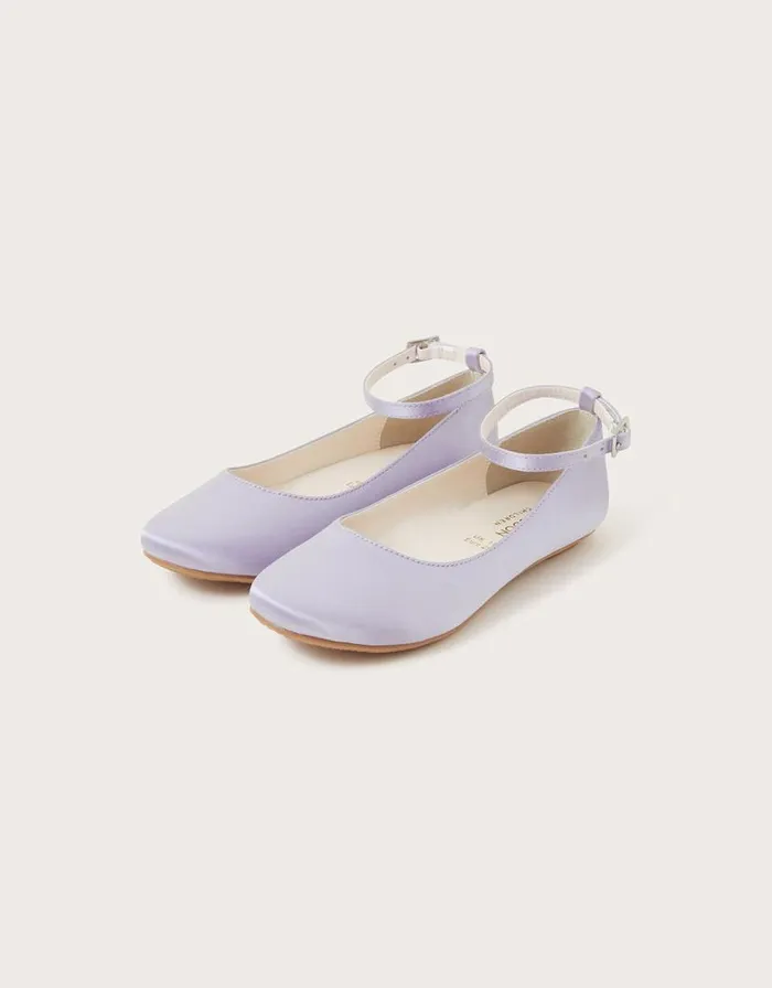 Monsoon Satin Ballerina Flats Purple Children Partywear