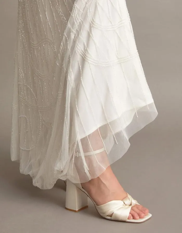 Monsoon Satin Knot Block Heeled Sandals Ivory Women Wedding Shoes