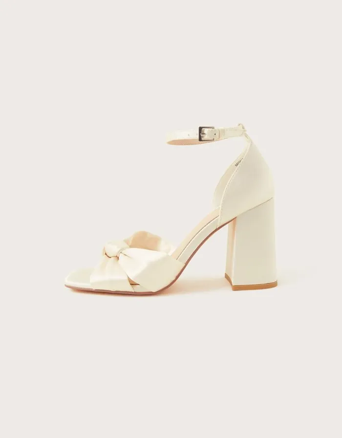 Monsoon Satin Knot Block Heeled Sandals Ivory Women Wedding Shoes Monsoon Satin Knot Block Heeled Sandals Ivory Women Wedding Shoes