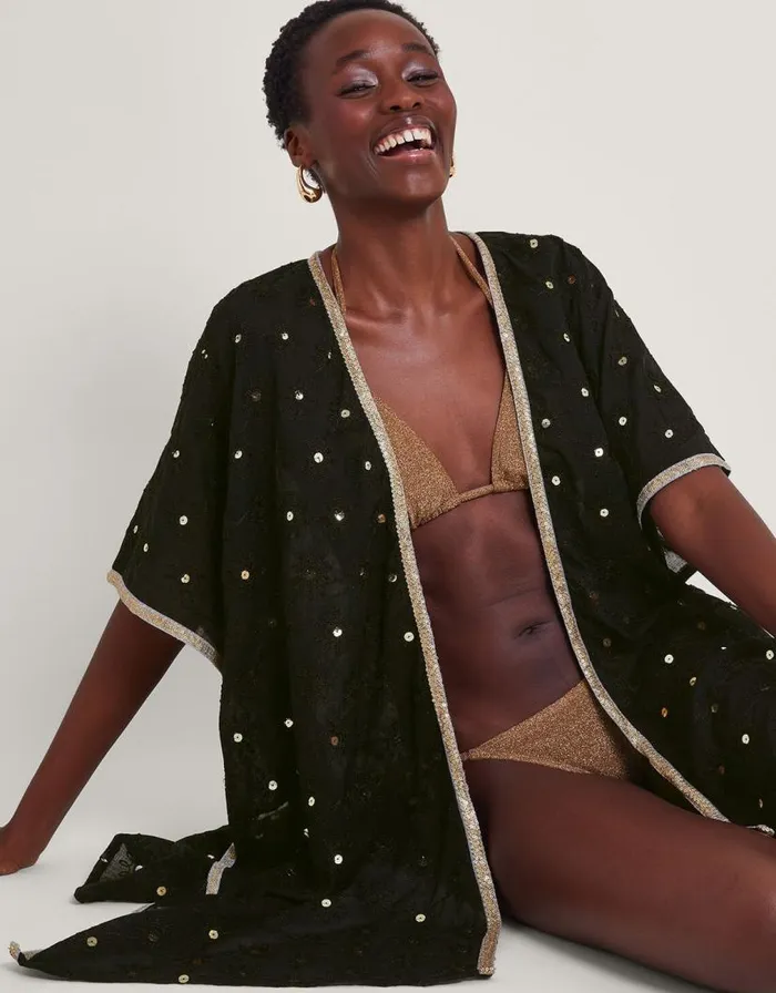 Monsoon Sequin Embellished Kimono Black Women Kaftans and Kimonos