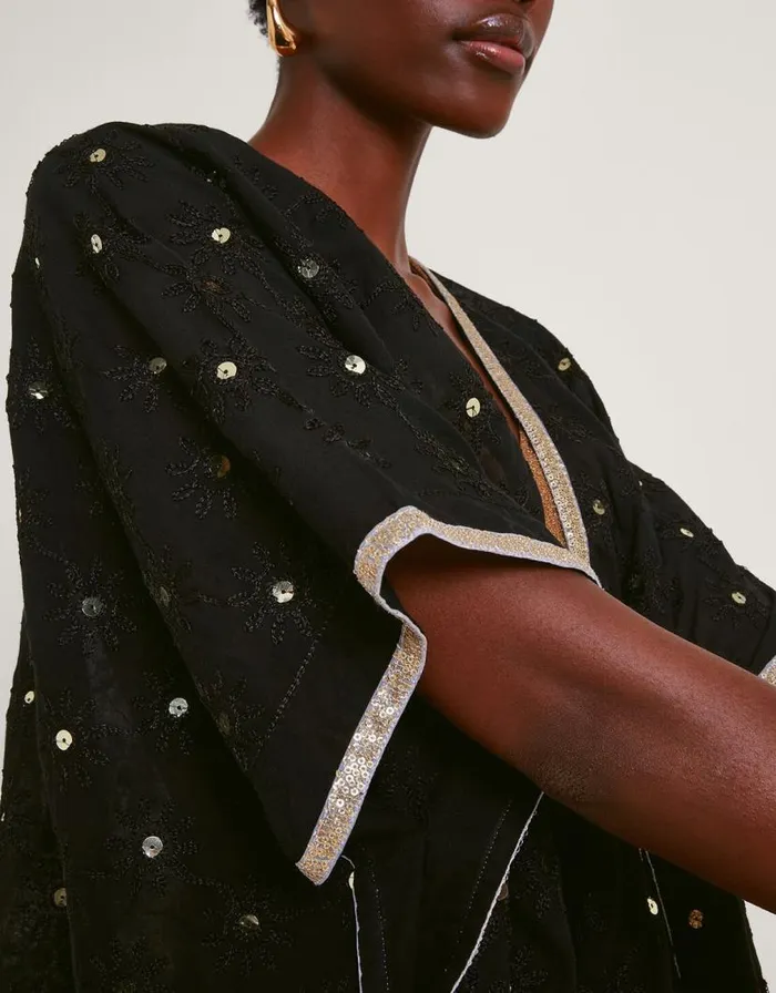 Monsoon Sequin Embellished Kimono Black Women Kaftans and Kimonos Monsoon Sequin Embellished Kimono Black Women Kaftans and Kimonos