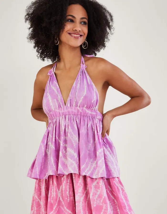 Monsoon Shibori Dye Print Tiered Dress Purple Women Casualwear Monsoon Shibori Dye Print Tiered Dress Purple Women Casualwear