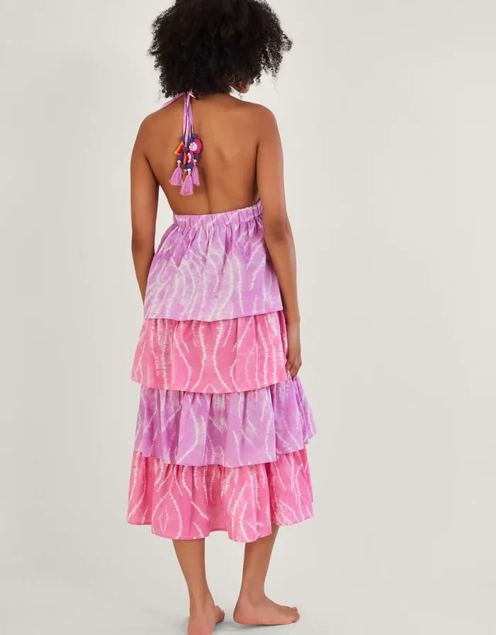 Monsoon Shibori Dye Print Tiered Dress Purple Women Casualwear Monsoon Shibori Dye Print Tiered Dress Purple Women Casualwear