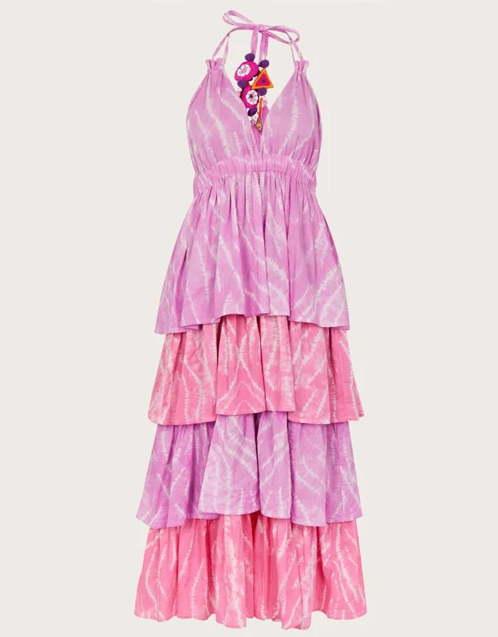 Monsoon Shibori Dye Print Tiered Dress Purple Women Casualwear Monsoon Shibori Dye Print Tiered Dress Purple Women Casualwear